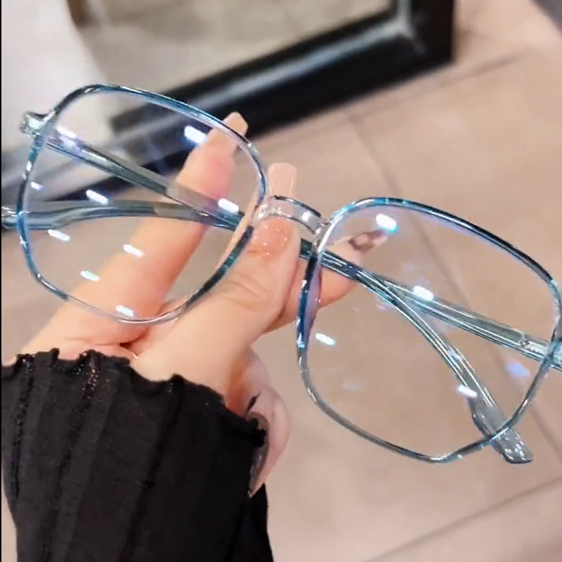 TXOME Big Polygon Blue Clear Glasses